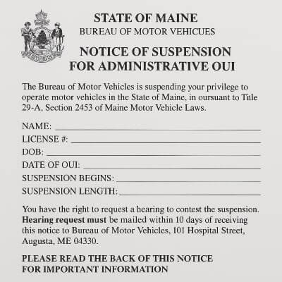 Drivers License Suspension After An OUI in Maine